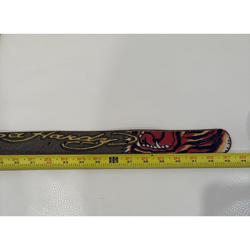 Ed Hardy Distressed Panther Graphic Leather Belt Men's Sz Small - Picture 8 of 10